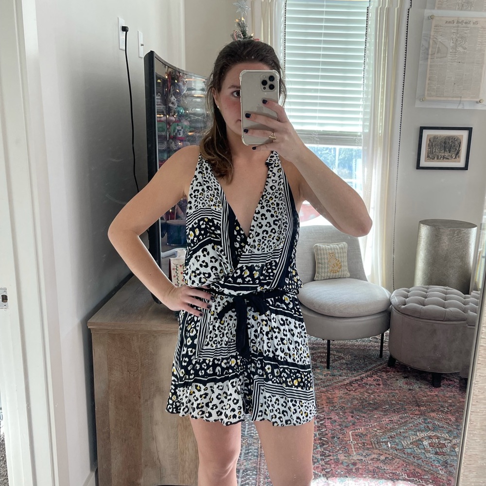 ZARA Black Yellow and White Animal Print Jumper Romper